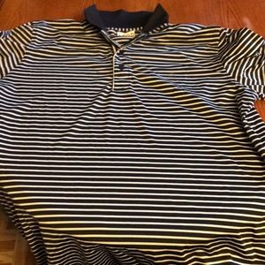 Black and white striped polo